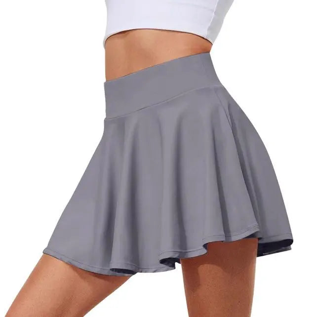 Flared skort with built-in shorts and pockets