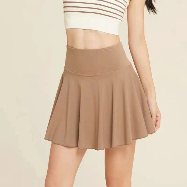 Flared skort with built-in shorts and pockets