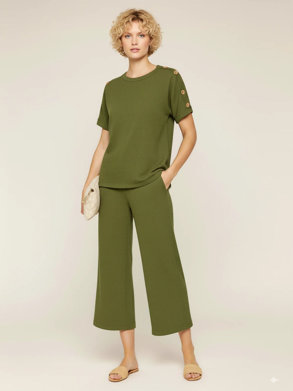 Ladies 8-Button on Shoulder Trousers Set