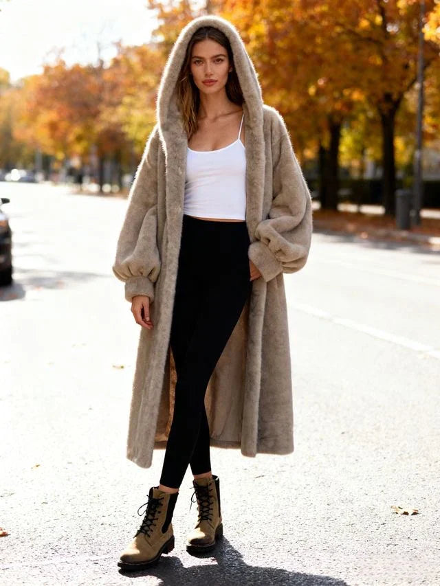 Hooded Faux Fur Coat – Comfortable Straight Fit