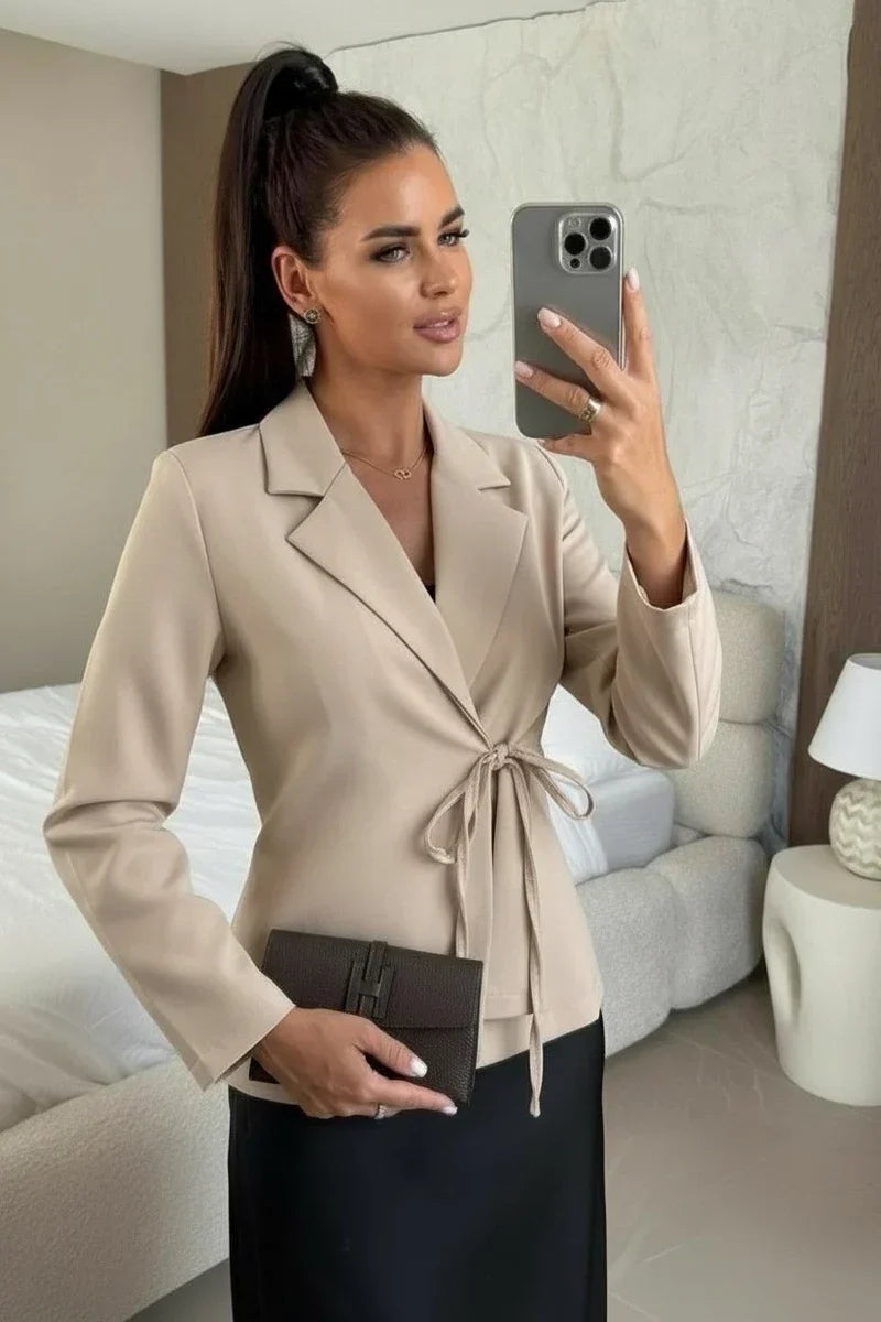 Fluid blazer jacket with bow