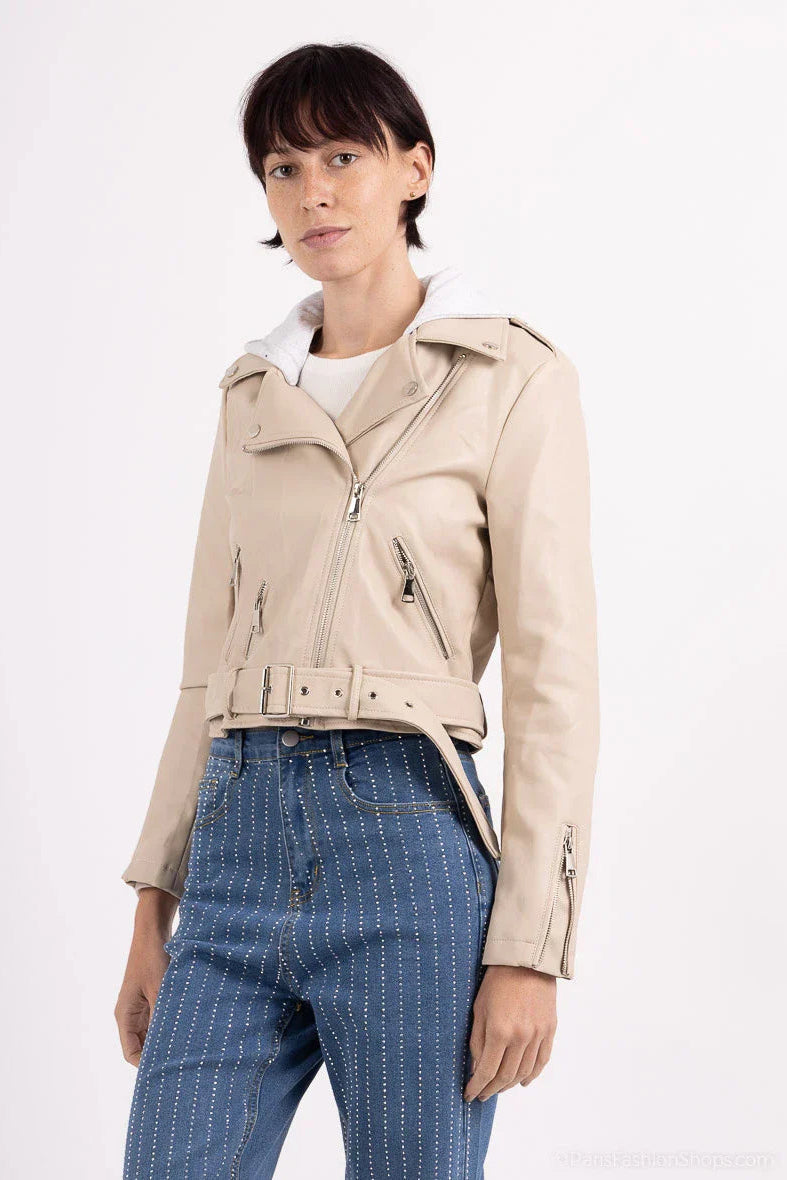 Faux leather jacket with hoodFaux leather jacket with hood