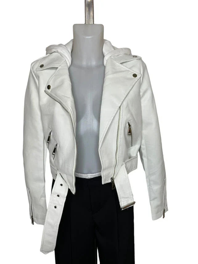 Faux leather jacket with hoodFaux leather jacket with hood