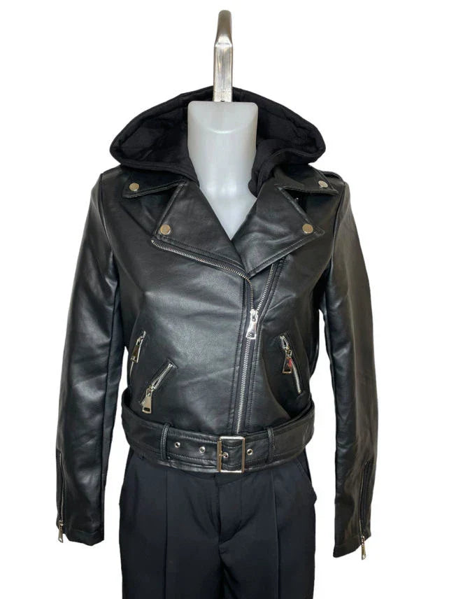 Faux leather jacket with hoodFaux leather jacket with hood