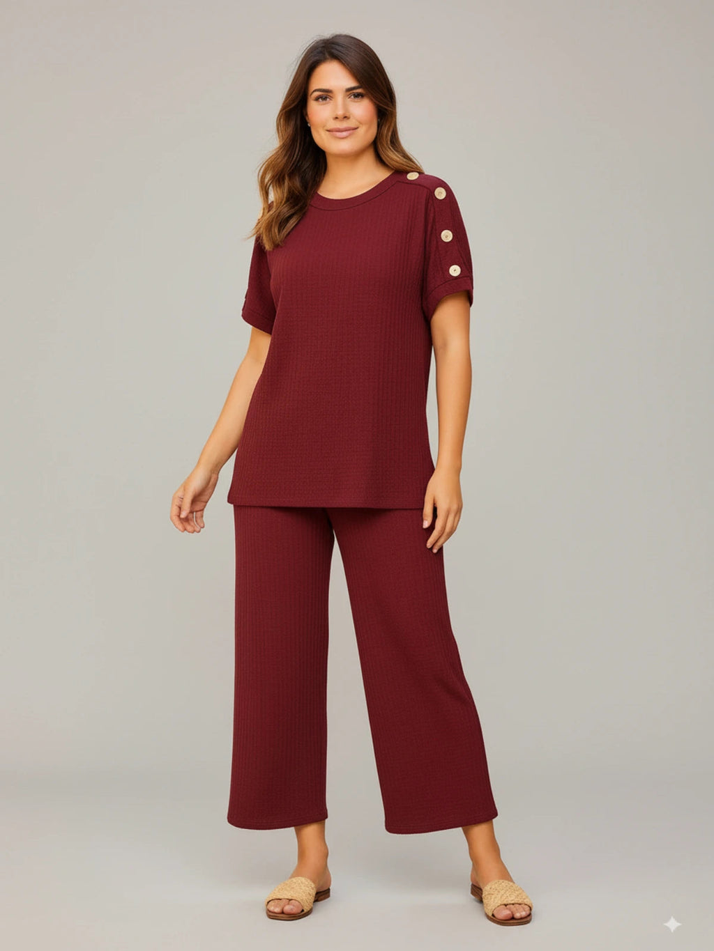 Ladies 8-Button on Shoulder Trousers Set